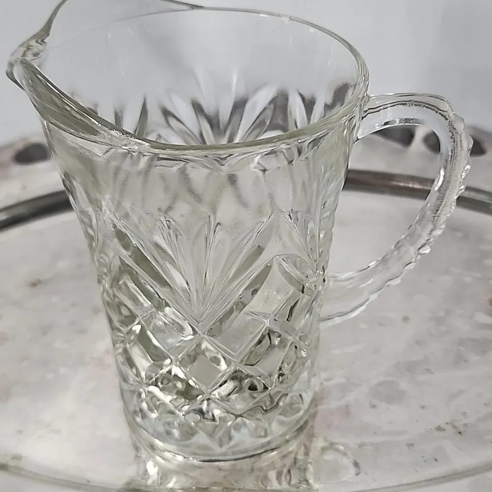 Vintage Pressed Glass Pitcher Creamer Pineapple Pattern
